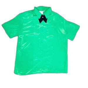 Vintage Christie & Jill Green  Button Blouse Short Sleeve Statement Retro Chic